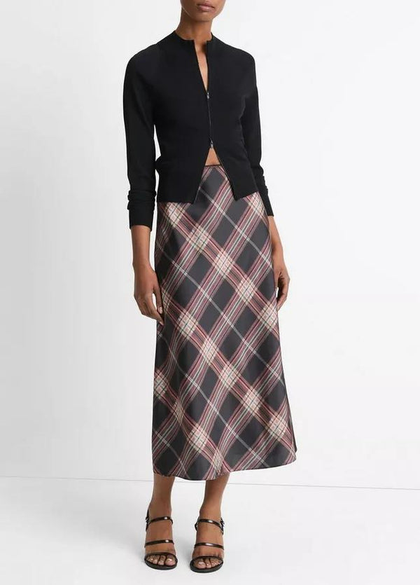 VINCE PLAID SLIP SKIRT