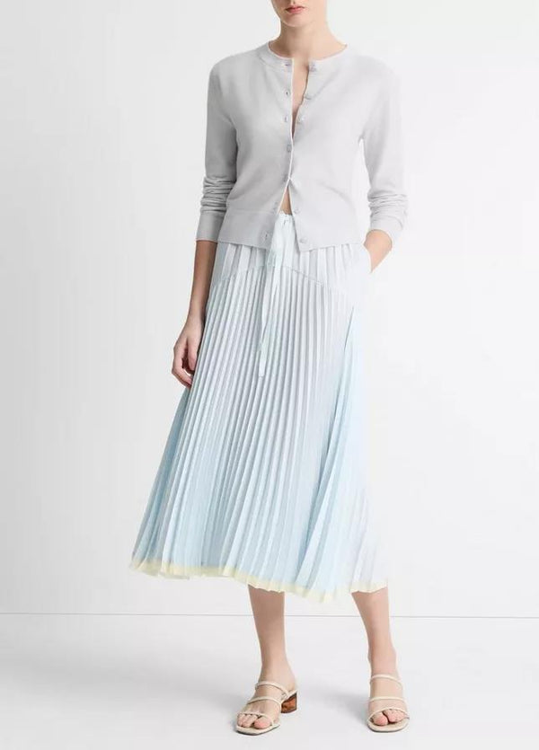 VINCE PLEATED TIERED SATIN SKIRT