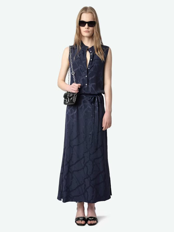 ZADIG & VOLTAIRE RAOSI SILK NAVY DRESS